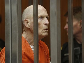 Joseph James DeAngelo, suspected of being the Golden State Killer appears in Sacramento County Superior Court as prosectors announce they will seek the death penalty if he is convicted in his case, Wednesday, April 10, 2019, in Sacramento, Calif. (AP Photo/Rich Pedroncelli)