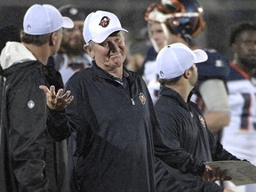 In this Feb. 9, 2019, file photo, Orlando Apollos coach Steve Spurrier reacts after a play during the team's Alliance of American Football game against the Atlanta Legends, in Orlando, Fla.(AP Photo/Phelan M. Ebenhack, File)