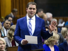 Conservative Leader Andrew Scheer asks a question during question period in the House of Commons on Parliament Hill in Ottawa on Tuesday, April 2, 2019.