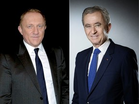 (COMBO) This combination of file pictures shows (L) head of French luxury group Kering Francois-Henri Pinault and CEO of LVMH Bernard Arnault.