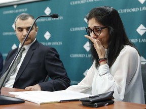 Hiral Vaidya (right), who lost several family members, speaks during a press conference on Monday, April 29, 2019 in Chicago. (KAMIL KRZACZYNSKI/AFP/Getty Images)