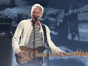 This Jan. 28, 2018 file photo shows Sting performing at the 60th annual Grammy Awards in New York.  (Matt Sayles/Invision/AP, File)