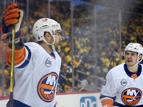 Isles’ Jordan Eberle (left) says he would have prefered to avoid a 10-day break between action. New York and Carolina open their series on Friday night.