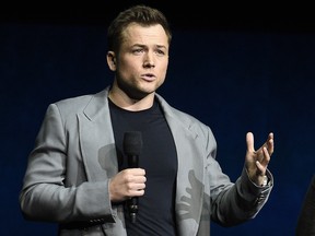 This April 4, 2019, file photo shows Taron Egerton, who plays singer Elton John in the upcoming film "Rocketman," discussing the film at CinemaCon 2019 at Caesars Palace, in Las Vegas. (Chris Pizzello/Invision/AP, File)