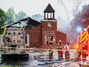 Firefighters and fire investigators respond to a fire at Mt. Pleasant Baptist Church Thursday, April 4, 2019, in Opelousas, La.