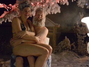 Contestants take part in the annual Hair Freezing Contest at Takhini Hot Pools in Whitehorse, Yukon.