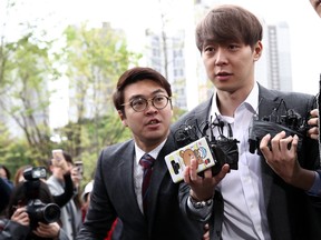 Park Yoo-chun of boy band JYJ arrives at the Suwon court on April 26, 2019 in Suwon, South Korea. (Chung Sung-Jun/Getty Images)