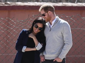 The Duke and Duchess of Sussex, Prince Harry and Meghan Markle, visit a local secondary school in Asni, Morocco on Feb. 24, 2019. (John Rainford/WENN)