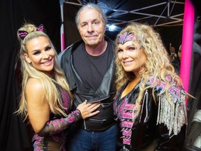 Backstage at WrestleMania 35 with Natalya Neidhart, Bret "Hitman" Hart and Beth Phoenix.