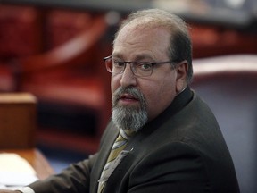 In this Oct. 17, 2018 photo, Superior Court Judge John F. Russo appears for his hearing before the Advisory Committee on Judicial Conduct at Richard J. Hughes Justice Complex in Trenton, N.J. (Tanya Breen/The Asbury Park Press via AP)