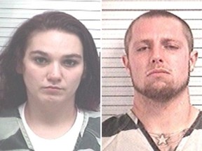 Jordyn Freeman (L) and her fiance Randy McMillan are seen in police mug shots.