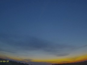 This image provided by Pat Branch, shows a meteor over the skies of Green Pond, S.C. Hundreds of people in eight states reported seeing a slow and bright fireball early morning on Thursday, April 4, 2019.  Most reports to the American Meteorology Society came from North Carolina and South Carolina. Reports indicate the meteor traveled west to east.  (Pat Branch via AP)