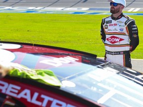 NASCAR Cup Series driver Austin Dillon (3) awaits the final round of qualifying for a NASCAR Cup Series auto race at Talladega Superspeedway, Saturday, April 27, 2019, in Talladega, Ala.