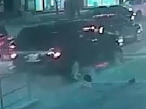 A vehicle police say was involved in a hit-run on Sunday, April 14, 2019 at College and Spadina.