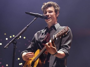 Shawn Mendes performs at Manchester Arena in Manchester, England on Sunday, Apr. 7, 2019.