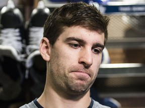 Toronto Maple Leafs' John Tavares scrums at Leaf year end availability  in Toronto on Thursday April 25, 2019.