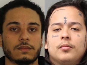 Domenic Lees, 24, left, of Whitby, and Simon Ho-On, 23, right, of Toronto, face an assortment of charges stemming from a human trafficking investigation. (Toronto Police handout)
