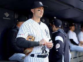 Troy Tulowitzki of the New York Yankees stands in the dugout before the game against the Detroit Tigers at Yankee Stadium on April 3, 2019. (Elsa/Getty Images)