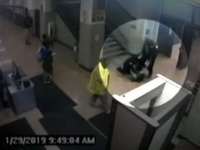 Newly released surveillance video appears to show two Chicago police officers dragging a high school student down a flight of stairs before striking and kicking her and using a stun gun.