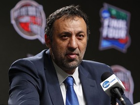 Former NBA player Vlade Divac speaks during a news conference after being named a member of the Naismith Memorial Basketball Hall of Fame class of 2019, Saturday, April 6, 2019, in Minneapolis. (AP Photo/Charlie Neibergall)