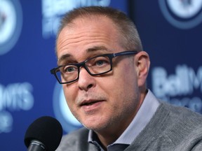 Winnipeg Jets head coach Paul Maurice addresses media at his end-of-season press conference at Bell MTS Place in Winnipeg on Monday.