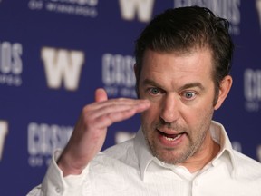Winnipeg Blue Bombers general manager Kyle Walters speaks about the upcoming CFL draft in the press room at Investors Group Field on Tues., April 30, 2019. Kevin King/Winnipeg Sun/Postmedia Network