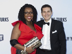 Mkechi Nneji and Dean Obeidallah attends the Watchdog Correspondents Preamble Party on April 27, 2019 in Washington, D.C. (Tasos Katopodis/Getty Images for The Young Turks)