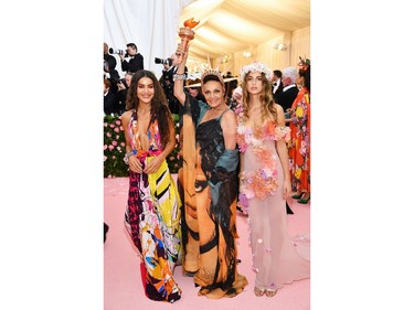 Camila Coelho, left, Diane von Furstenberg, centre, and Talita Von Furstenberg attend the 2019 Met Gala Celebrating Camp: Notes on Fashion at Metropolitan Museum of Art on May 6, 2019 in New York City.