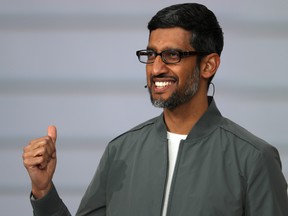 Google CEO Sundar Pichai delivers the keynote address at the 2019 Google I/O conference at Shoreline Amphitheatre on May 7, 2019 in Mountain View, Calif. (Justin Sullivan/Getty Images)