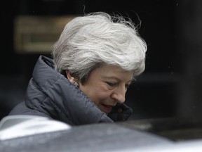 British Prime Minister Theresa May leaves 10 Downing Street in London, to attend Prime Minister's Questions at the Houses of Parliament, Wednesday, May 8, 2019.