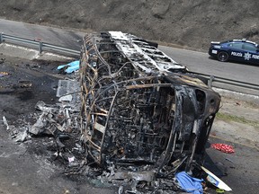 A bus carrying catholic pilgrims and a semi-trailer were involved in a deadly crash on a mountain road in Veracruz close to Maltrata on May 29, 2019 in Veracruz, Mexico.