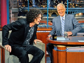 Howard Stern, sits down after attempting to dance during the Monday June 8, 2008 taping of The Late Show with David Letterman on the CBS Television Network.