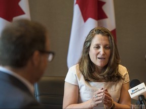 Chrystia Freeland, Minister of Foreign Affairs, meets with steel executives to discuss the elimination of tariffs on steel and aluminum and the new version of NAFTA in Toronto on Friday, May 24, 2019.