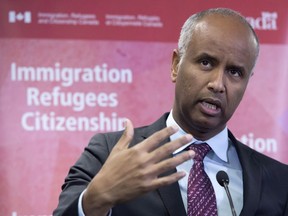 Minister of Immigration Ahmed Hussen makes an announcement of support for pre-arrival services at the YMCA in Toronto on Jan. 14, 2019.