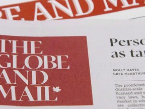 The Globe and Mail newspapers are seen Friday Dec. 1, 2017 in Ottawa.
