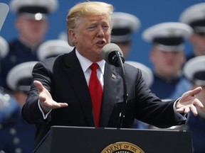 President Donald Trump speaks at the U.S. Air Force Academy graduation Thursday, May 30, 2019 at Air Force Academy, Colo.