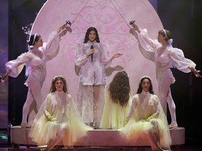 Katerine Duska of Greece performs the song "Better Love" during the 2019 Eurovision Song Contest grand final rehearsal in Tel Aviv, Israel, Friday, May 17, 2019.