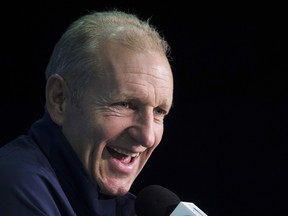 In this Sept. 28, 2016, file photo, Europe coach Ralph Krueger speaks during a news conference at the World Cup of Hockey in Toronto. (Nathan Denette/The Canadian Press via AP, File)