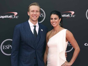 In this Wednesday, July 18, 2018 file photo, Philadelphia Eagles' Nick Foles, left, and Tori Moore arrive at the ESPY Awards at Microsoft Theater in Los Angeles. (Willy Sanjuan/Invision/AP, File)