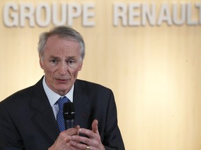 This Jan. 24, 2019 file photo shows Jean-Dominique Senard after being appointed Renault chairman following a meeting of the board held at Renault headquarters in Boulogne-Billancourt, outside Paris. Fiat Chrysler on Monday May 27, 2019 proposed a merger with French carmaker Renault aimed at saving billions of dollars for both companies.