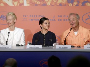 From left to right, Tilda Swinton, Selena Gomez and Bill Murray attend the press conference for "The Dead Don't Die" during the 72nd annual Cannes Film Festival on Wednesday, May 15, 2019 in Cannes, France.
