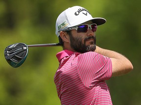 Adam Hadwin of Canada plays a shot from the sixth tee during the second round of the 2019 PGA Championship at the Bethpage Black course on May 18, 2019 in Farmingdale, N.Y.