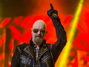 Judas Priest lead singer Rob Halford performs at the Air Canada Centre in Toronto on Thursday Nov. 12, 2015.