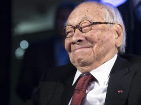 In this Oct. 27, 2016, file photo, Chinese-American architect I.M. Pei smiles as he accepts the Lifetime Achievement Award during the 2016 Asia Game Changer Awards ceremony in New York.