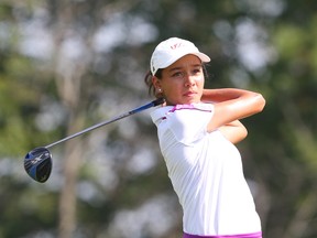 Céleste Dao hits from the 8th hole during the second round of the Canadian Junior Girls Championship held at Camelot Golf Course in Ottawa, August 02, 2017.  Photo by Jean Levac