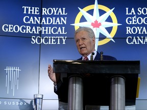 Alex Trebek, host of TV game show Jeopardy! and honorary president of The Royal Canadian Geographical Society, speaks during the official opening of Canada's Centre for Geography and Exploration, the new headquarters of The Royal Canadian Geographical Society at 50 Sussex Drive in Ottawa on Monday, May 13, 2019. THE CANADIAN PRESS/Justin Tang