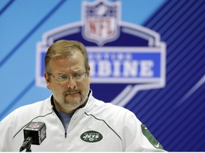 In this Feb. 28, 2018, file photo, New York Jets general manager Mike Maccagnan speaks during a press conference at the NFL football scouting combine in Indianapolis.