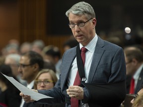 Parliamentary Secretary to the Minister of Foreign Affairs Andrew Leslie rises during Question Period in the House of Commons Thursday April 11, 2019 in Ottawa.