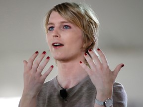 Chelsea Manning addresses an audience, Sunday, Sept. 17, 2017, during a forum, in Nantucket, Mass.