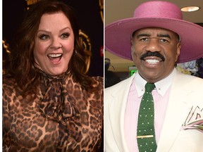 Melissa McCarthy (L) and Steve Harvey are seen in file photos.